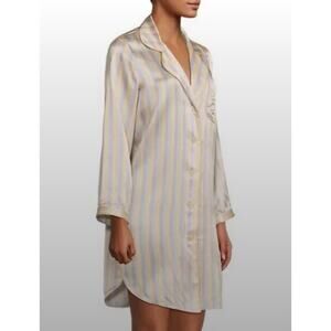Morgan Lane Womens L Sherbert Striped Silk Jillian Button Up Night Shirt PJ's